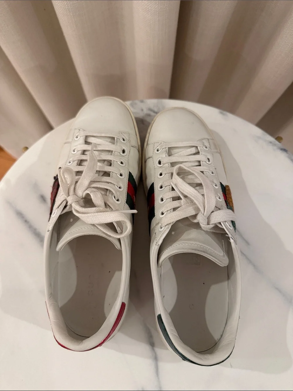 Gucci White Leather Sneakers with Ladybug and Pineapple Embroidery